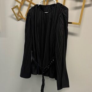 Commense Black Pleated Blouse with belt.